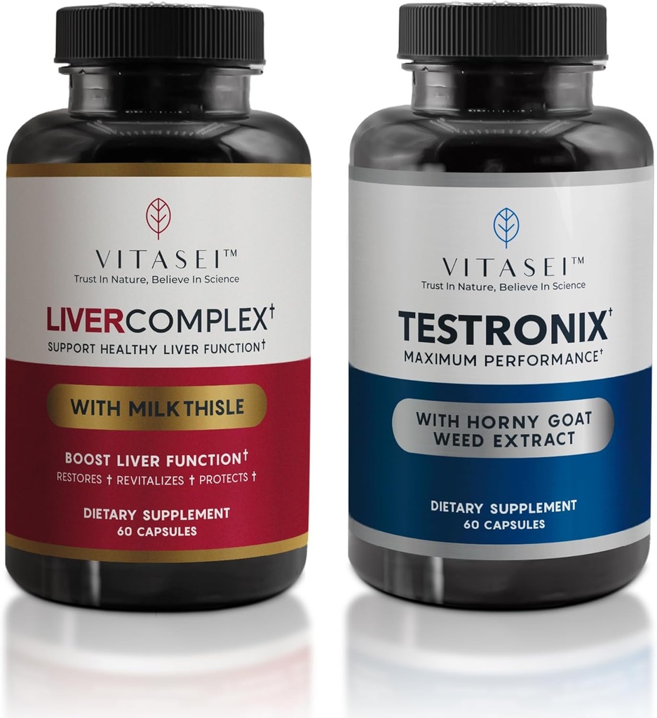 VITASEI Liver Cleanse Detox & Repair, Liver Complex Kapseln für Damen und Herren (60 Kapseln) + Testronix Booster für Männer (60 Kapseln)