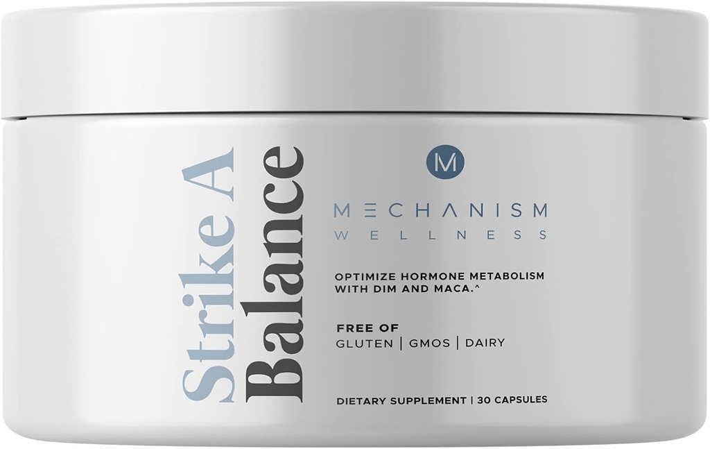 Strike A Balance Hormonal Balance Suppléments avec DIM Maca Energy Métabolisme Prostate PMS Ménopause Support Non-OGM, 30 Capsules