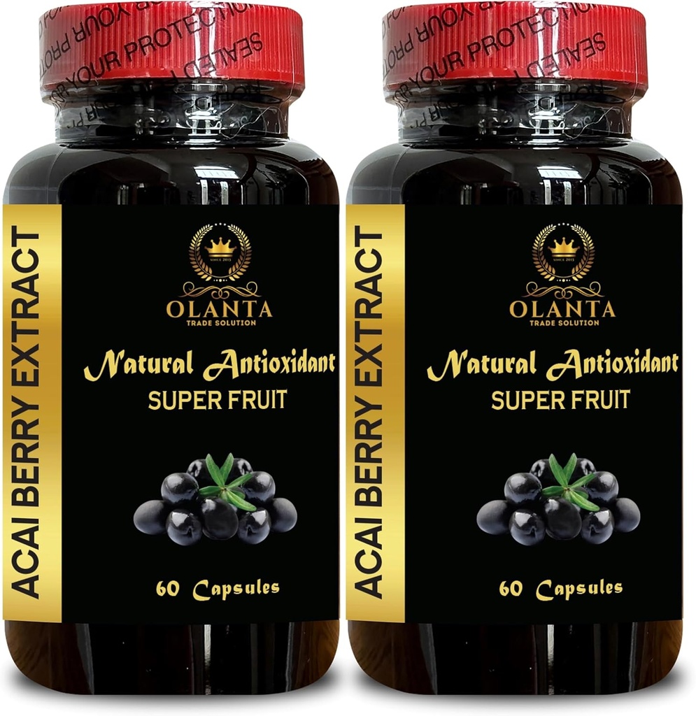 ACAI Berry Extract - Complément alimentaire biologique Acai Berry poudre, Superfood, soutien énergétique quotidien, Acai pour le bien-être général - 2 bouteilles 120 capsules
