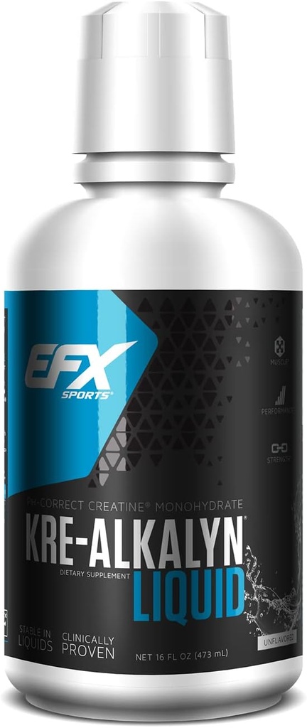 EFX Sports Kre-Alkalyn Créatine, concentré liquide, PH-Correct Créatine monohydraté, formule multi-breveté, gain de force, construire des muscles et améliorer la performance (63 portions, non aromatisées)