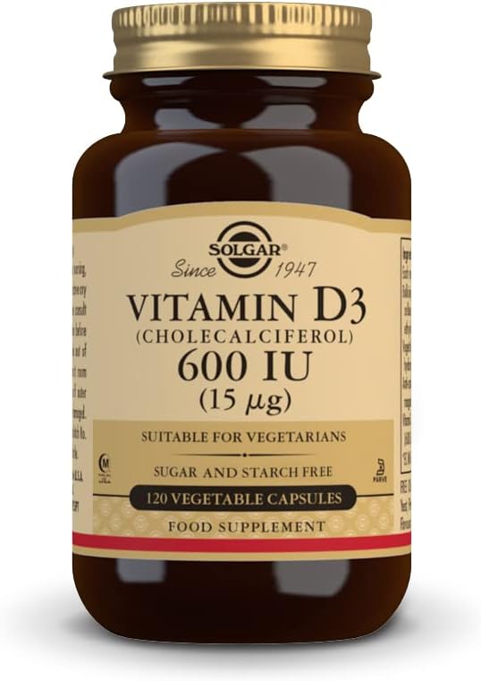 Solgar Vitamin D3 (Cholecalciferol) 15 mcg (600 IU), 120 Gemüsekapseln - Hilft, gesunde Knochen und Zähne zu erhalten - Immununterstützung - Non-GMO, Glutenfrei, Dairy Free, Kosher, Halal - 120 Portionen
