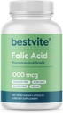 BESTVITE Folsäure 1000mcg (Vitamin B9) (240 vegetarische Kapseln) - No Dicalcium Phosphate - No Stearates -No Silicon Dioxide - Non GMO - Glutenfrei