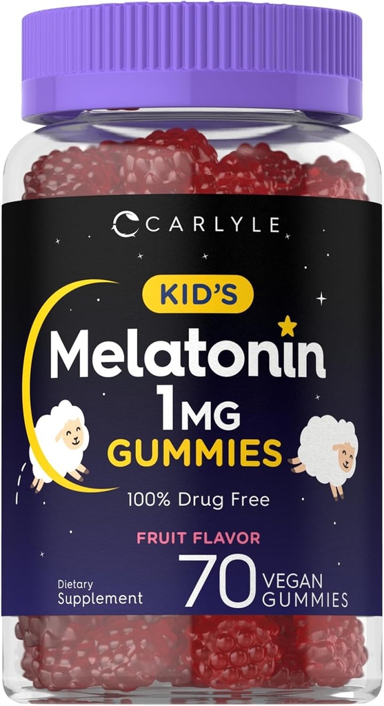 Carlyle Kids Melatonin Gummie | 1 mg 70 Count | Frucht Flavor Gummy | Vegan, Non-GMO, Glutenfrei