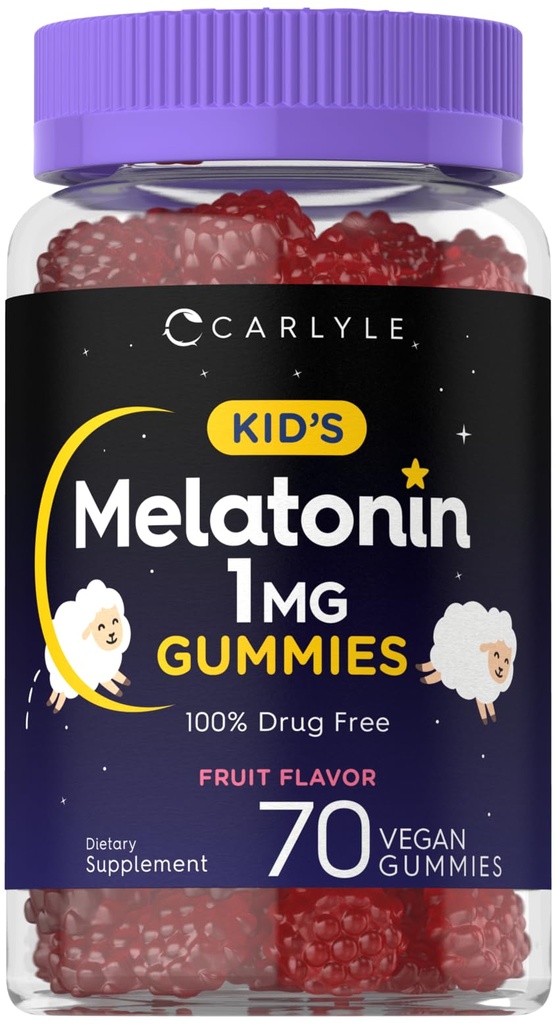 Carlyle Kids Melatonin Gummies | 1 mg 70 Count | Fruit Flavor Gummy | Vegan, Non-GMO, glutenfrei