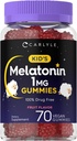 Carlyle Kids Melatonin Gummie | 1 mg 70 Count | Frucht Flavor Gummy | Vegan, Non-GMO, Glutenfrei