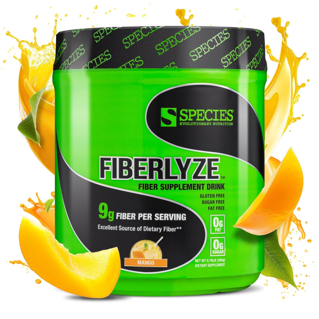 Spezies Nutrition Fiberlyze Fiber Supplement, Psyllium basiertes lösliches & unlösliches Faserpulver für gesunde Colon, Verdauungsfunktionen (Mango, 30 Servierungen)