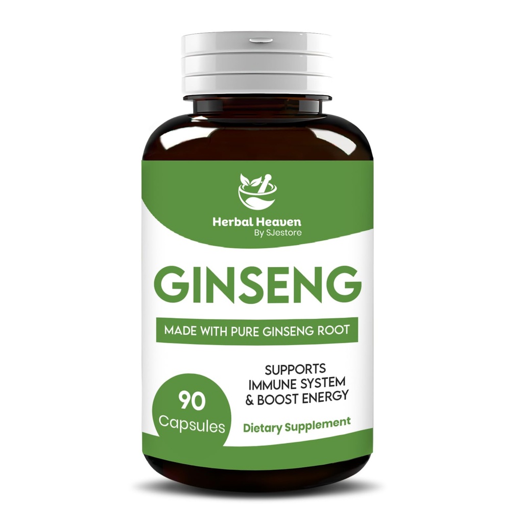 Kräuterhimmel Natürliche Energie und Fokus Ginseng Kapseln 90 Zähler für Vitalität und Wellness - 100% Kräuterformel