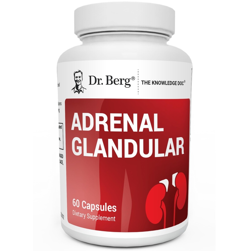 Dr Berg Adrenal Glandular - Formule d'équilibre hormonal qui soutient la santé de la fonction adrénale - Supplément de soutien adrénal - 60 capsules