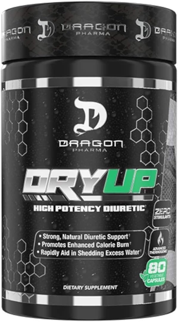 DRAGON PHARMA DryUp, High Potency Diuretic & Thermogenic Matrix, Flexible Verwendung, Stim-Free Supplement, perfekt für Wettbewerb oder Photoshoots (80 Kapseln)