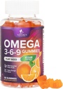 Omega 3 6 9 Gommies - Vegan Omega 3 Supplément Gommy - Huile essentielle d'acides gras 369 Soutien cardiaque complexe et soutien du cerveau pour les femmes, les hommes et la grossesse, sans poisson non-OGM, aromatisé orange - 60 Gommies