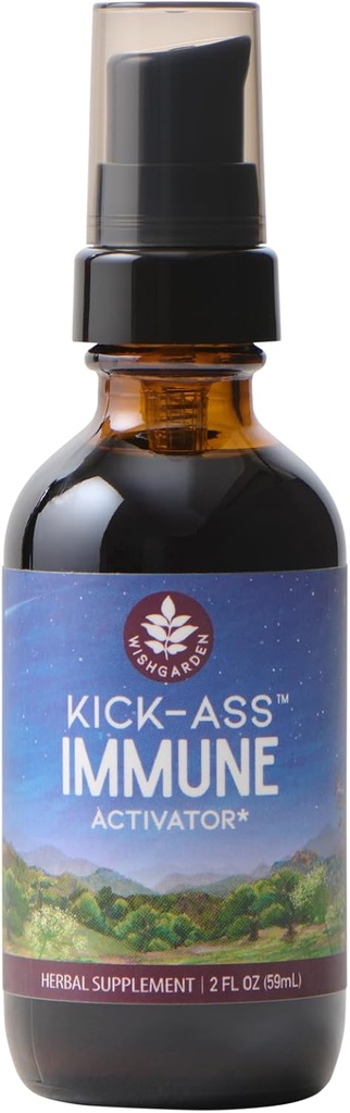 WishGarden Kräuter Kick-Ass Immune Activator - Kräuter Immununterstützung Ergänzung für Erwachsene, Pflanzenbasierte Immun Booster & Immune Defense w/Echinacea & Goldenseal, schnelle Immunität Boost Formel, 2oz