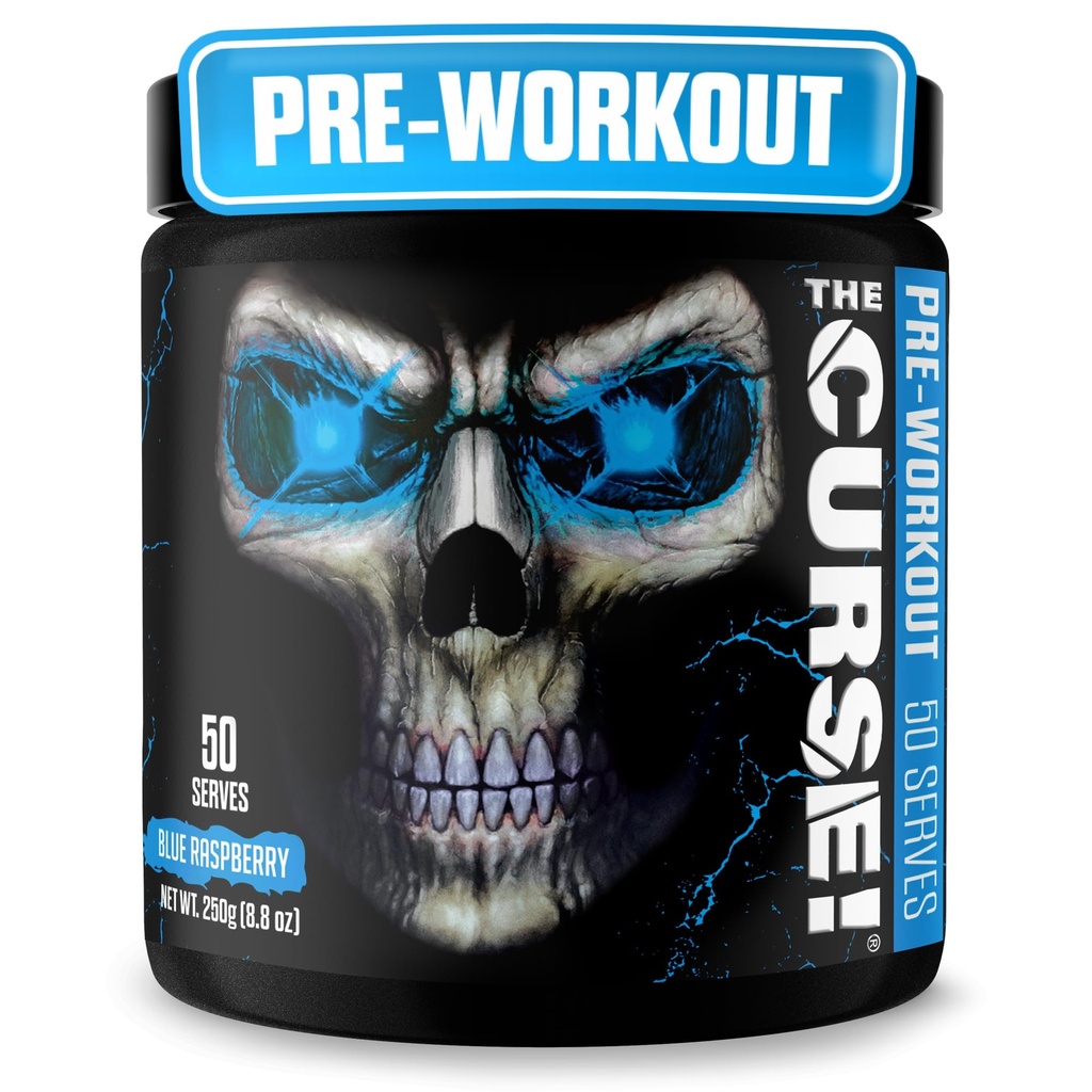 Der Fluch! Pre Workout Pulver für Männer & Frauen, Koffein, Beta-Alanin, Kreatin, L-Citrulline, 50 Servierungen, Blaue Himbeere Geschmack – Boost Energy, Strength & Focus