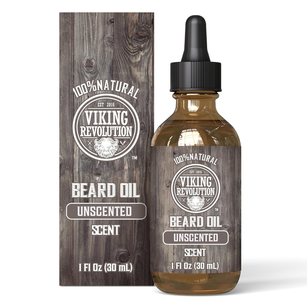 Viking Revolution Unscented Beard Oil für Männer - Natürliche Mens Bart Öl mit Argan Öl und Jojoba Öl - Bart Weichmacher, Stärken und Feuchtigkeit - Bart Conditioner für Männer (Unscented, 1 Pack)