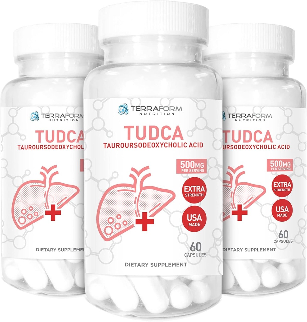 (3 Pack) Terraform Pure TUDCA (Acide Tauroursodeoxycholique) - 500mg par portion - Soutien du foie pur et santé - 60 Capsules