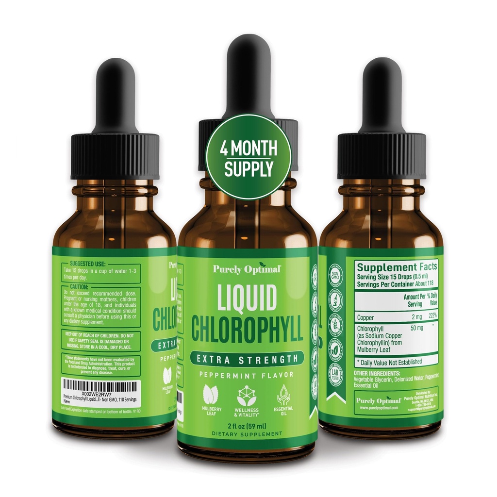 Premium Chlorophyll Flüssigkeitstropfen - 100% natürliches & Glutenfreies flüssiges Chlorophyll - Non GMO, 118 Portionen