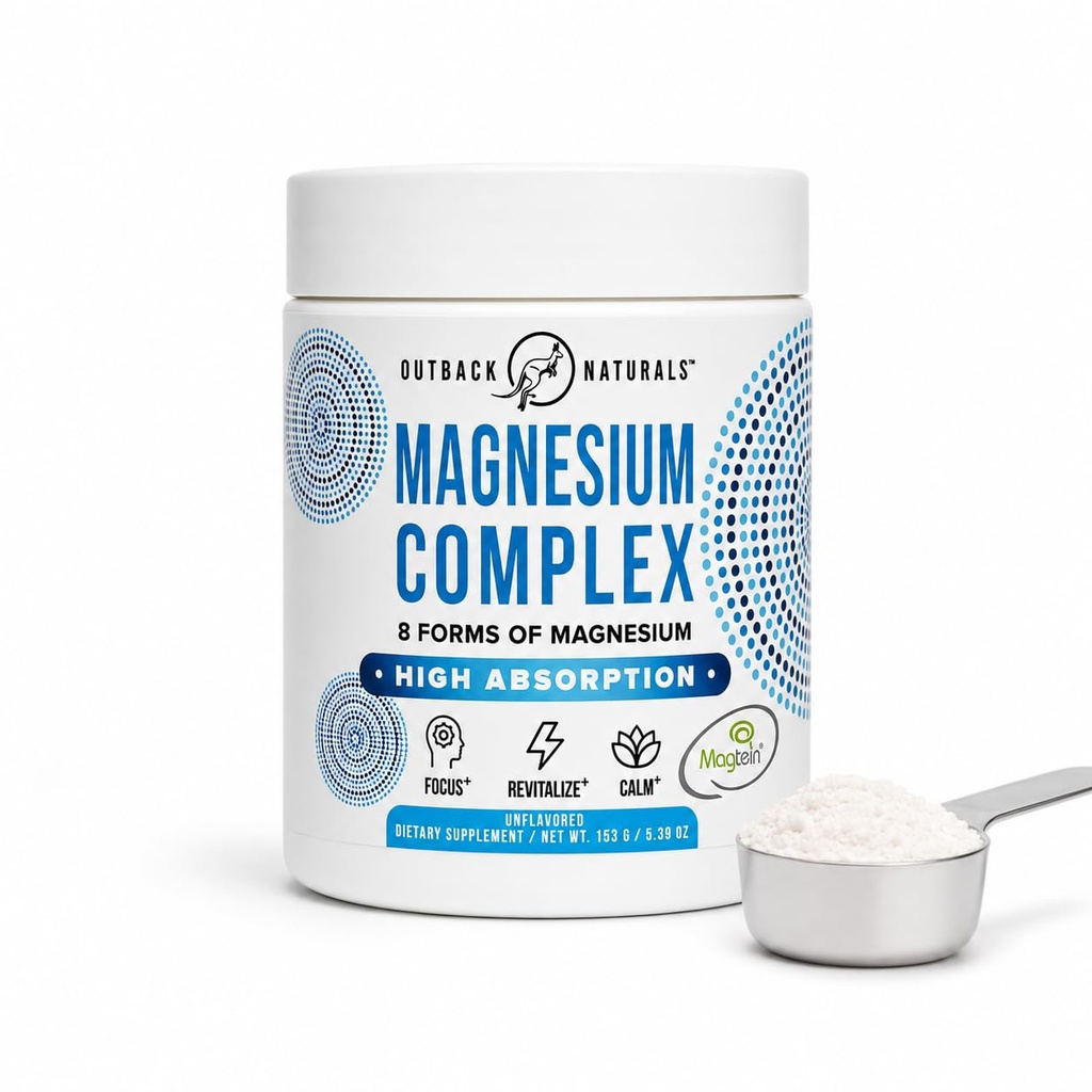 Poudre complexe de magnésium - 8 types de magnésium, L-Thréonate (Magtéine), Glycinat, Malate, et plus pour la santé du cerveau, relaxation, absorption maximale - Non aromatisé, 30 portions
