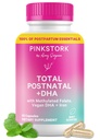 Pink Stork Total Postnatal Vitamins for Women | Vegan DHA, Iron, Folate, B12 | Postpartum Recovery Essentials | Lactation Support for Breastfeeding Moms | Clean Label Award Winner - 60 Capsules, Mint