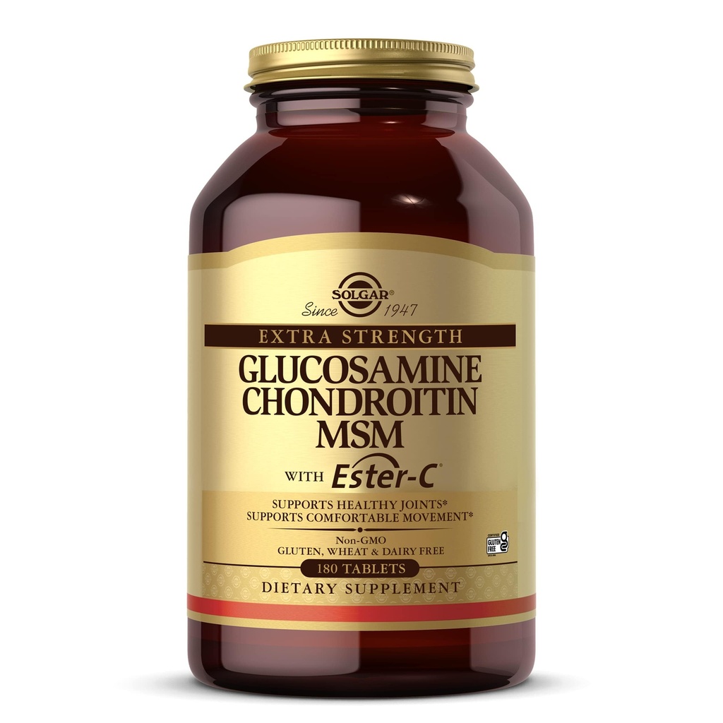 Solgar Extra Strength Glucosamin Chondroitin MSM w/ Ester-C, 180 Tabletten - Fördert gesunde Gelenke, Unterstützt bequeme Bewegung & Collagen Formation - Non-GMO, Gluten No, Dairy No - 60 Portionen