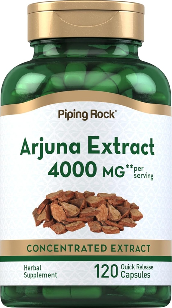 Piping Rock Arjuna Extrakt | 4000 mg | 120 Kapseln | von Arjuna Bark Herb | Konzentrierte Kräuterergänzung | Non-GMO, Glutenfrei