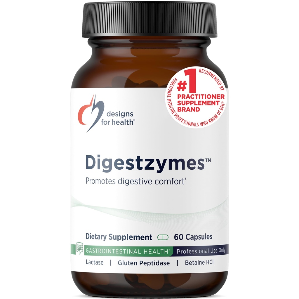 Designs for Health Digestzymes - Verdauungsenzyme + Betaine Hydrochlorid für Gas & Bloating Relief - Pepsin, Ox Bile, Lactase Enzyme & Lipase Enzyme für Verdauung (60 Kapseln)