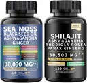 Sea Moss and shilajit Sea Moss Black Seed Oil Ashwagandha Ginger&shilajit rhodiola rosea panax Ginseng (120 Count)