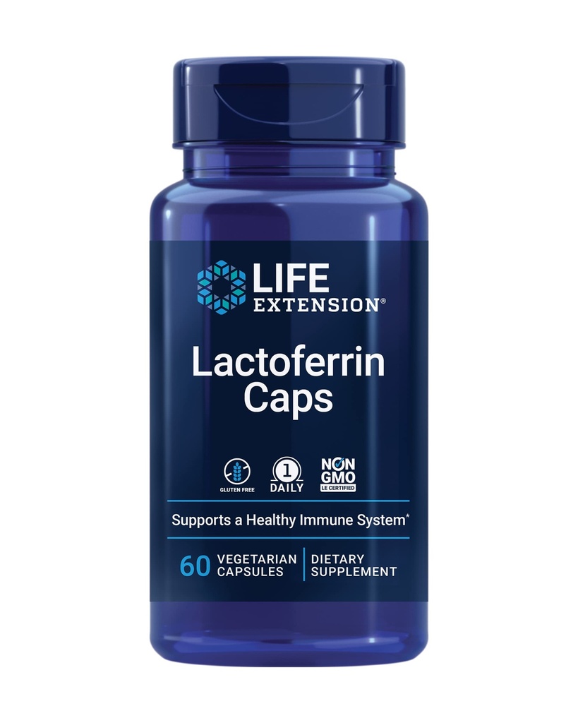 Life Extension Lactoferrin Caps, Healthy Immune Response, GI Support, Vision Health, Gluten-Free, Non-GMO, 1-Daily, Vegetarisch, 60 Kapseln