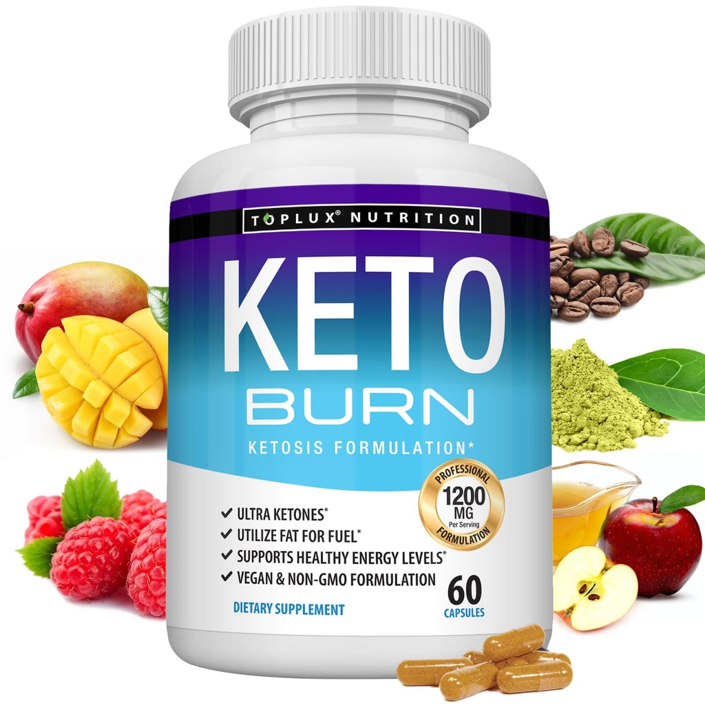 Toplux Keto Burn Pillen Ketosis Weight Loss - 1200 Mg Ultra Advanced Natural Ketogenic Fat Burner Verwendung von Keton Diät für Männer Frauen 60 Kapseln Supplement