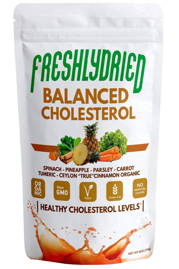 FreshlyDried Balanced Cholesterol Powder - Supports Healthy Cholesterol Levels - w/Tumeric, Ceylon True Cinnamon, Spinach, Parsley, Pineapple - Vegan-Friendly – 17 Servings – 6 Ounces