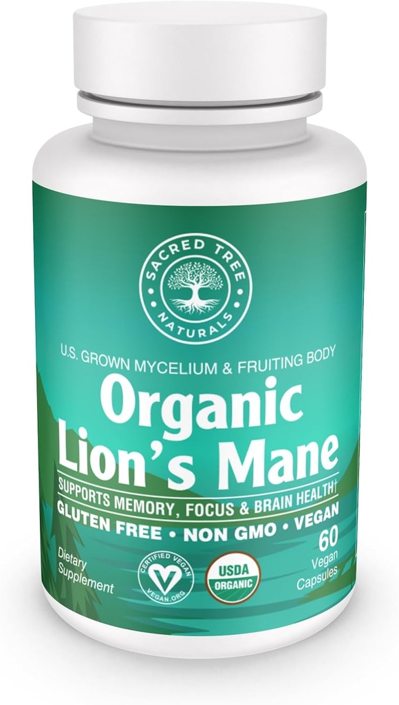 Bio Lion's Mane Mushroom Capsules - 1000mg hohe Potenz - Brain Boost, Focus & Immune Support - Non-GMO, Vegan, 60 Count