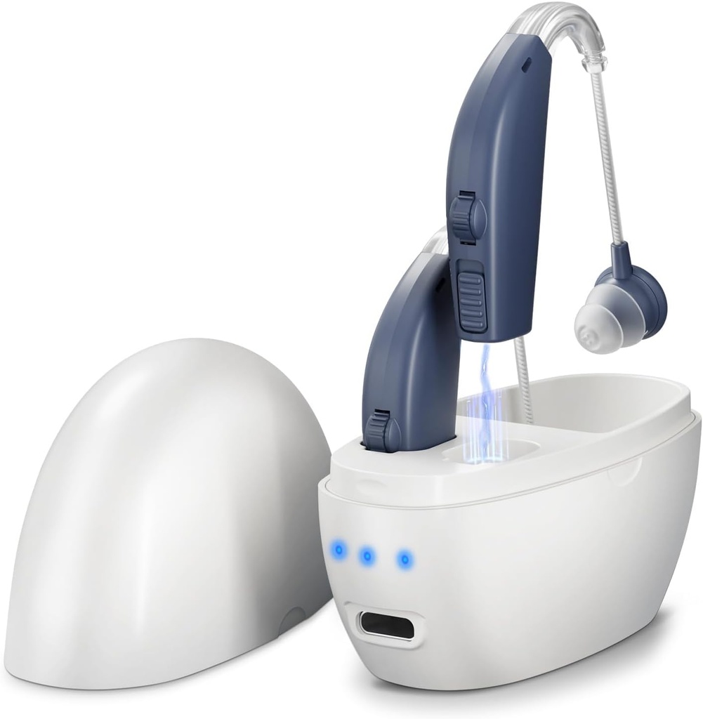 Aides auditives rechargeables (paire), amplificateur d'audition pour les aînés et les adultes, OTC Behind-The-Ear BTE Aide auditive, Digital PSAP Son amplification personnelle, contrôle du volume et annulation du bruit