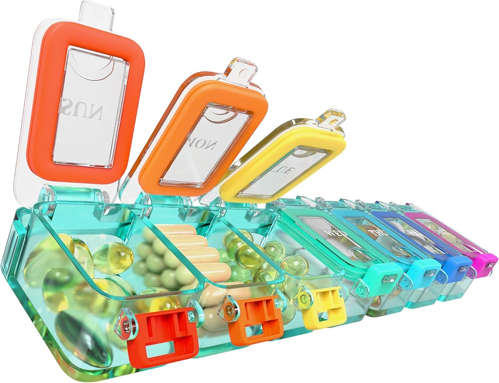 BEXEEN Wöchentliche Medizin Pille Organizer Wasserdicht 7 Tage große Pille Box Tägliche Pille Fall Süße Vitamin Organizer Portable Pille Container Reise Pillen Halter XL Supplement Medizinspender Ein Tag