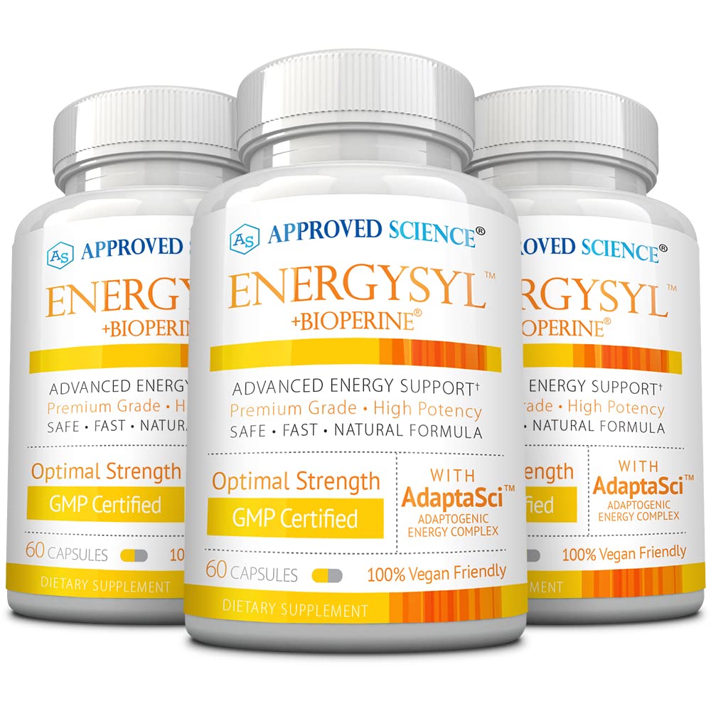 Approved Science Energysyl - Caffeine Free - with Adaptogens, B Vitamins, and Bioperine - 3 Month Supply - 180 Capsules