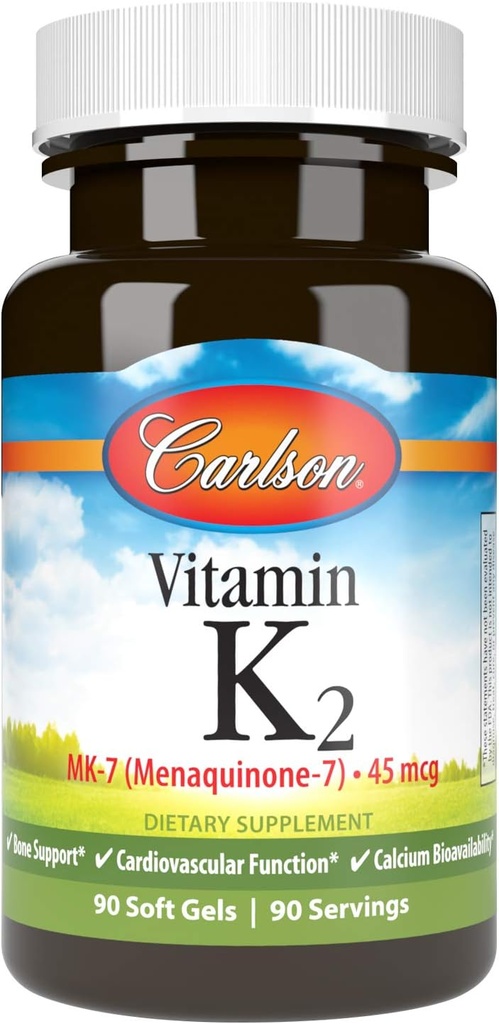 Carlson Labs Vitamine K2-7 45 MCG Supplément minéral Softgels, 90 Compte