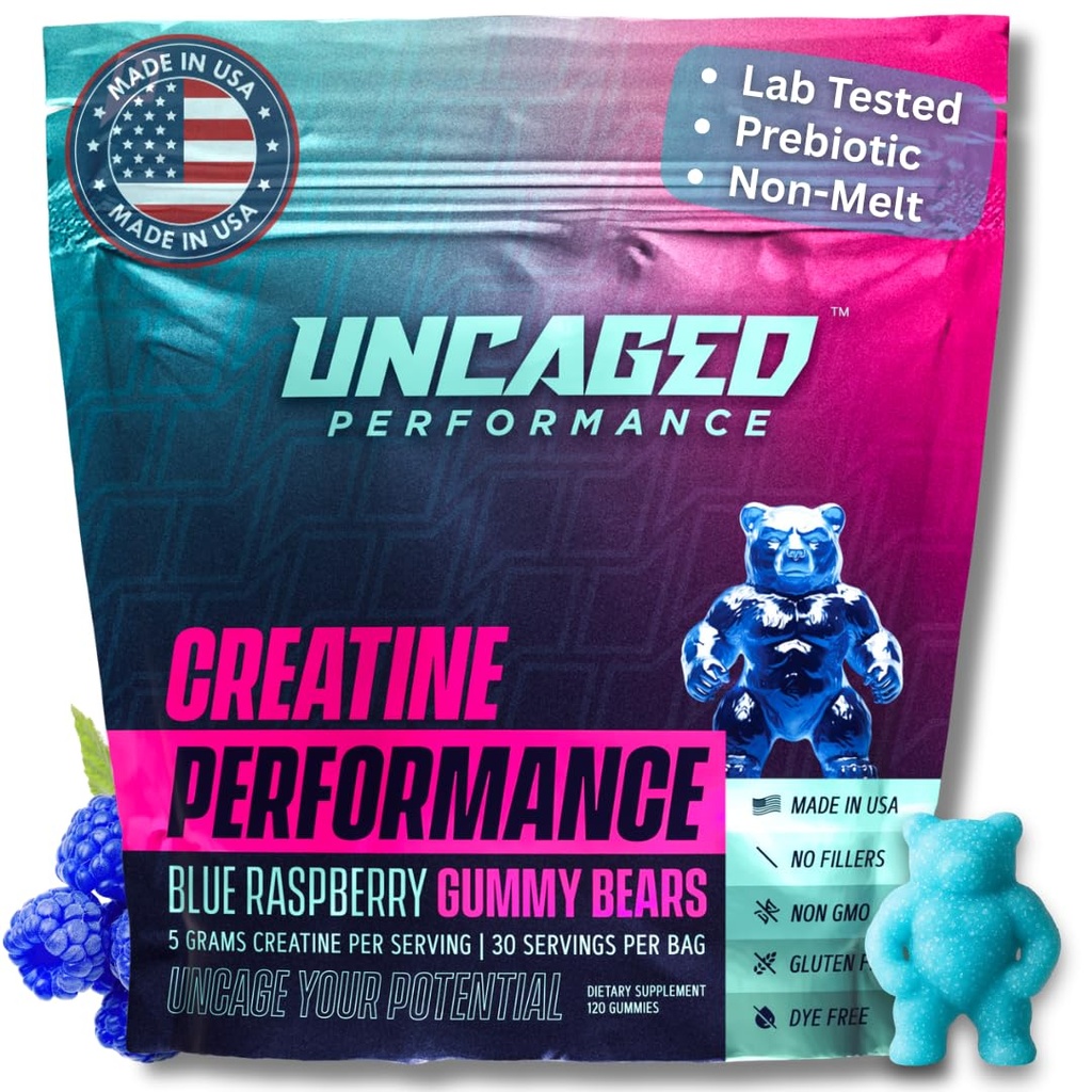 Kreatin Monohydrate Gummi 5G - Delicious Blue Raspberry Flavor, Max Stärke für Muskelwachstum, Fast Absorbing für Männer und Frauen - Premium All Natural, Lab Tested - 30 Servierungen