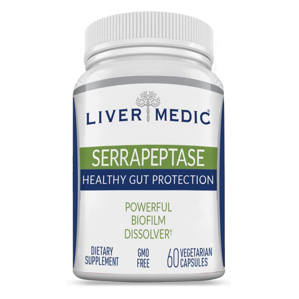 Serrapeptase Pure Digestive Proteolytic Enzymes Enteric Coated Premium Healthy Gut Protection and Vegan Liver Support Supplement für Sinus, Respiratory and Gut Health NonGMO (60 Caps)