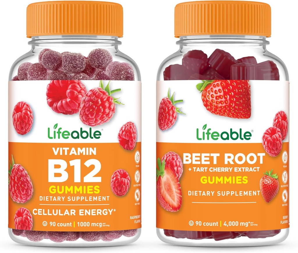Lebensfähiges Vitamin B12 + Rübenwurzel, Gummie Bundle - Große Verkostung, Vitaminergänzung, Glutenfrei, GMO frei, Kaubar
