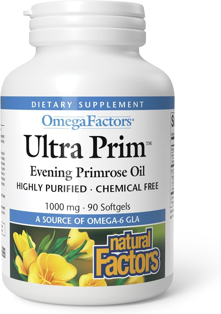 Natürliche Faktoren Ultra Prim Abend Primrose Öl 1000mg, Eine natürliche Quelle von Omega-6 GLA, 90 Softgels