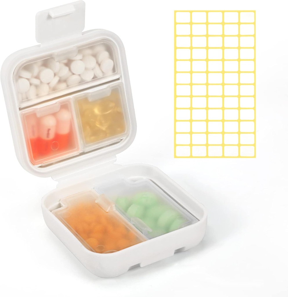 Dynippy Daily Pill Organizer 5 Compartments Portable Moisture Proof Small Pill Case for Pocket Purse Travel Pill Box Portable Medicine Vitamin Fish Oil Holder Container (White)