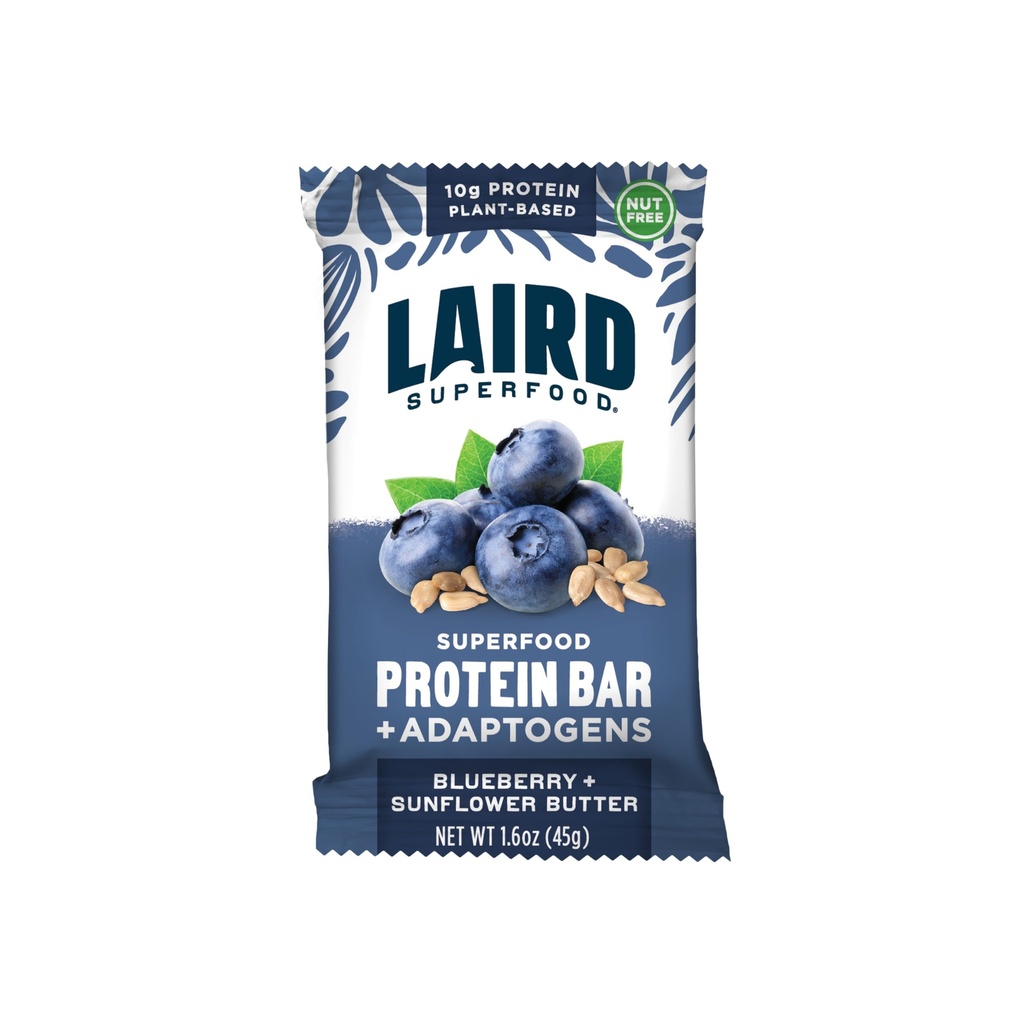 Laird Superfood Barres de protéines fonctionnelles, Barre de protéines mais mieux avec des ingrédients réels, Champignons fonctionnels 10g Protéines à base de plantes, 6g Fibre, Blueberry Sunflower Butter, 10 Compte (paquet de 1)