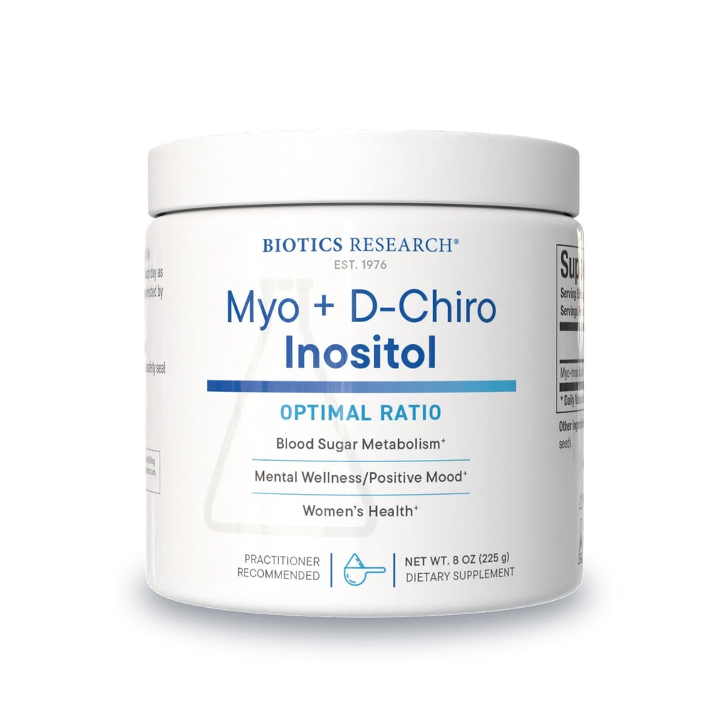 Recherche en biotique Poudre équilibrée B8, Myo inositol et D Chiro inositol, rapport 40:1, santé des femmes, communication neuronale, métabolisme des graisses, santé vasculaire, croissance des cheveux 8 onces