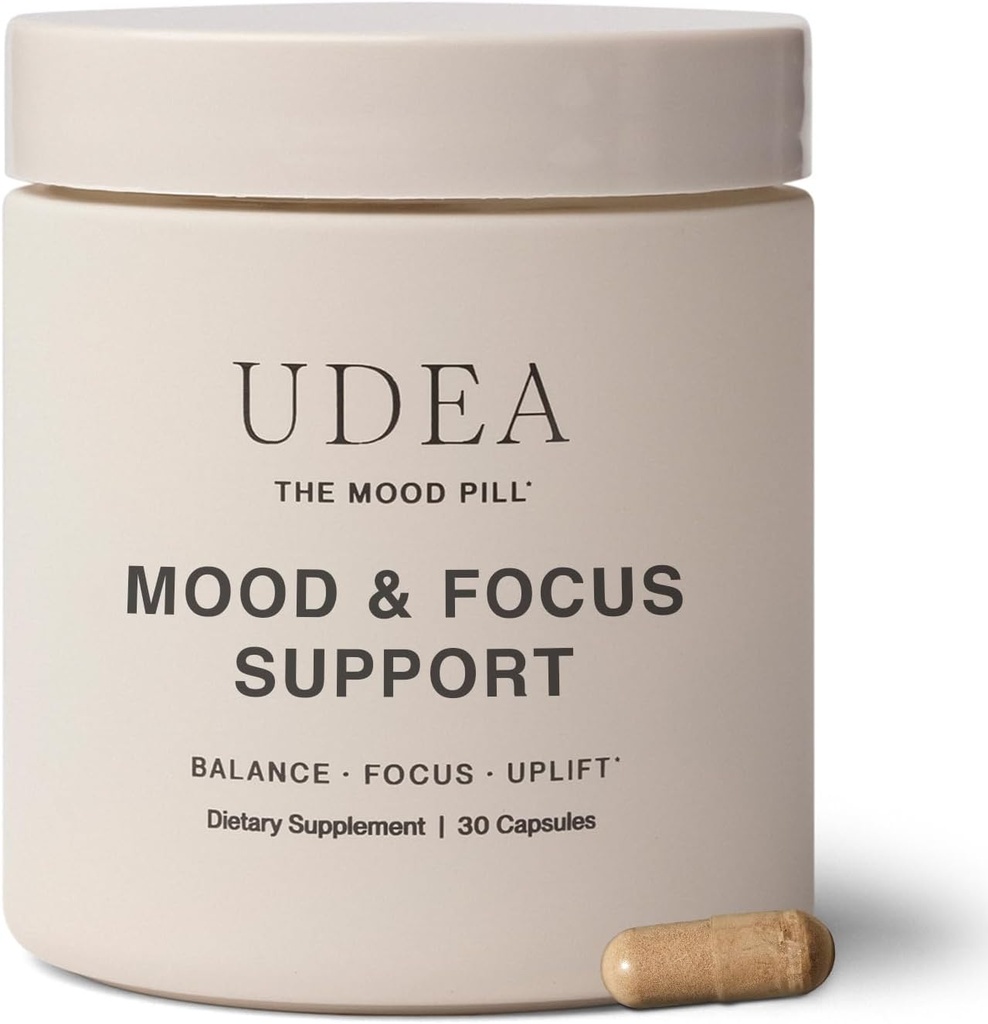 UDEA Wellness, Mood Pille | Adaptogenic Daily Mood Unterstützung Ergänzung für Stress, kognitive Funktion, Fokus & Balanced Energy | Non-GMO, Gluten Free & Vegan Mood und Stress Ergänzungen | 30 Kapseln