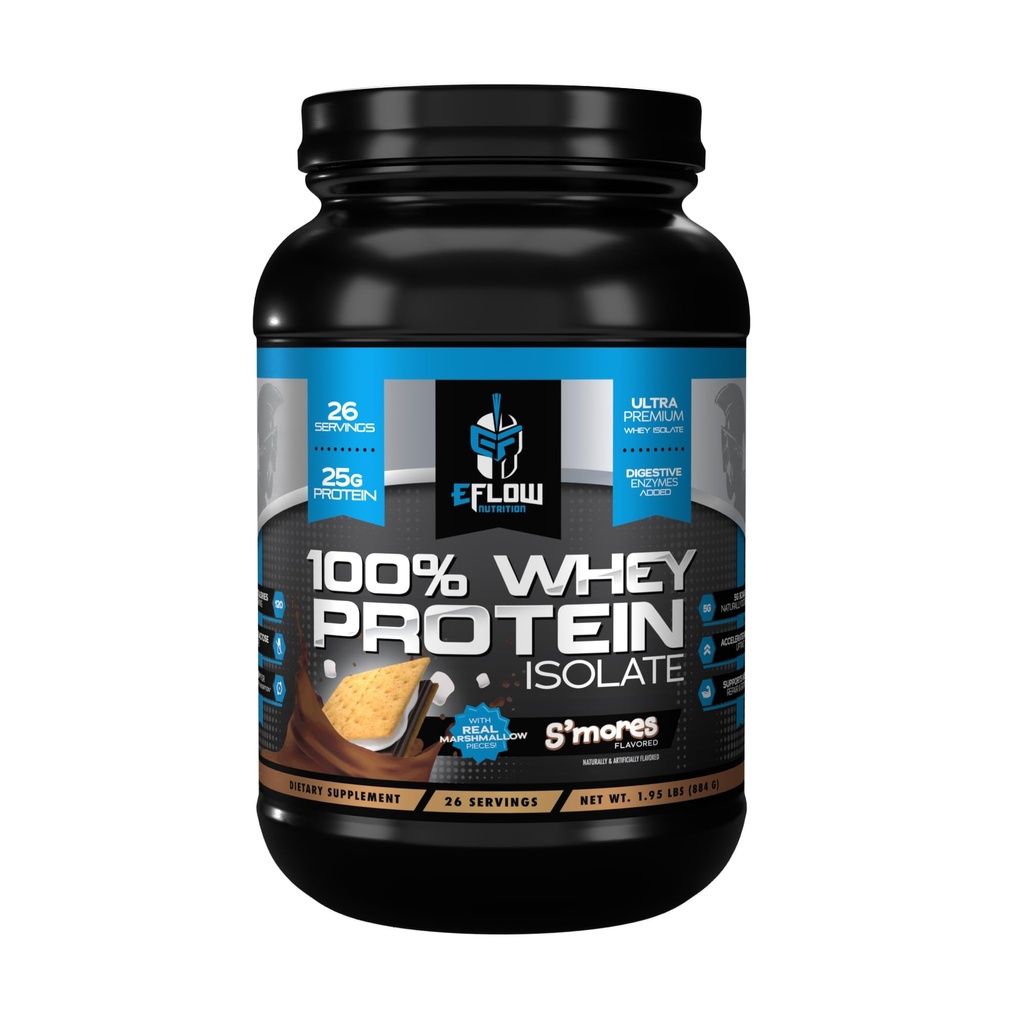 eFlow Nutrition 100% Whey Protein Isolate - Gluten & Lactose-Free Digestive Enzyme Hinzugefügt, Low Carb, Post Workout Shake, Fast Digesting for Optimal Muscle Recovery - S'Mores (26 Servings)