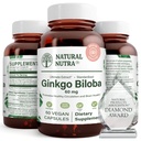 Natürliche Nutra Ginkgo Biloba, verbessert die Zirkulation zum Gehirn und steigert Gedächtnis, erhöht Sauerstofffluss und Stärkung der Gehirnfunktion, Unterstützung Nerve Gesundheit, Vegan und Gluten frei, (60) Kapseln