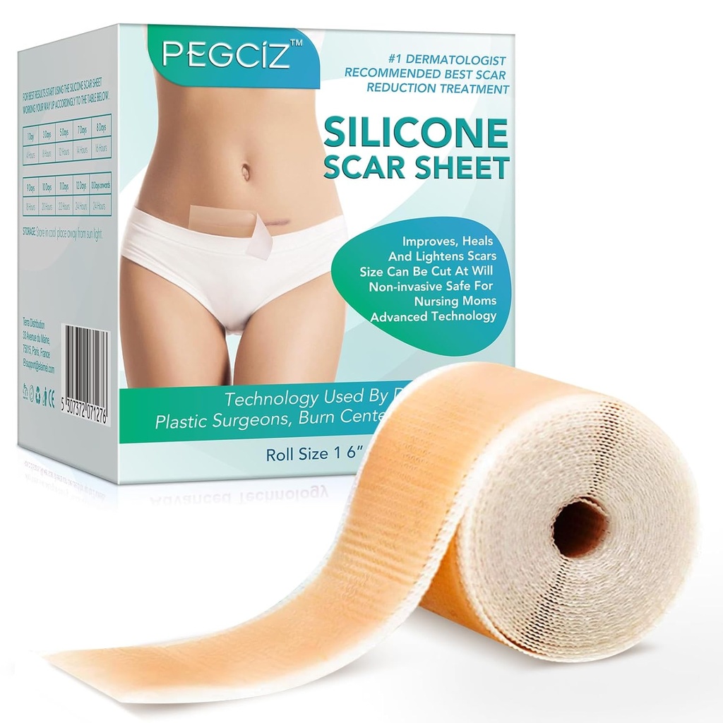 Silikon Narbenblätter, Silikon Narbenband, Silikonplatten für Schals, Scar Away Silikon Narbenblätter für Gesicht, Akne, Keloid, Birnen,Stretch Mark,C-Section Surgical Scars Entfernung (1.6" x 60"Roll-1.5M)