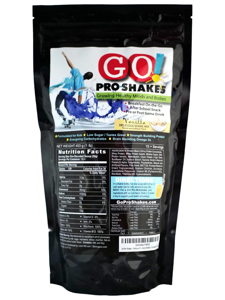 GO Pro Shakes – Smoothie en poudre de protéines pour les enfants et les adolescents – Snack santé – Pas de sucre ajouté – soutient la croissance et la force – crème Vanilla saveur
