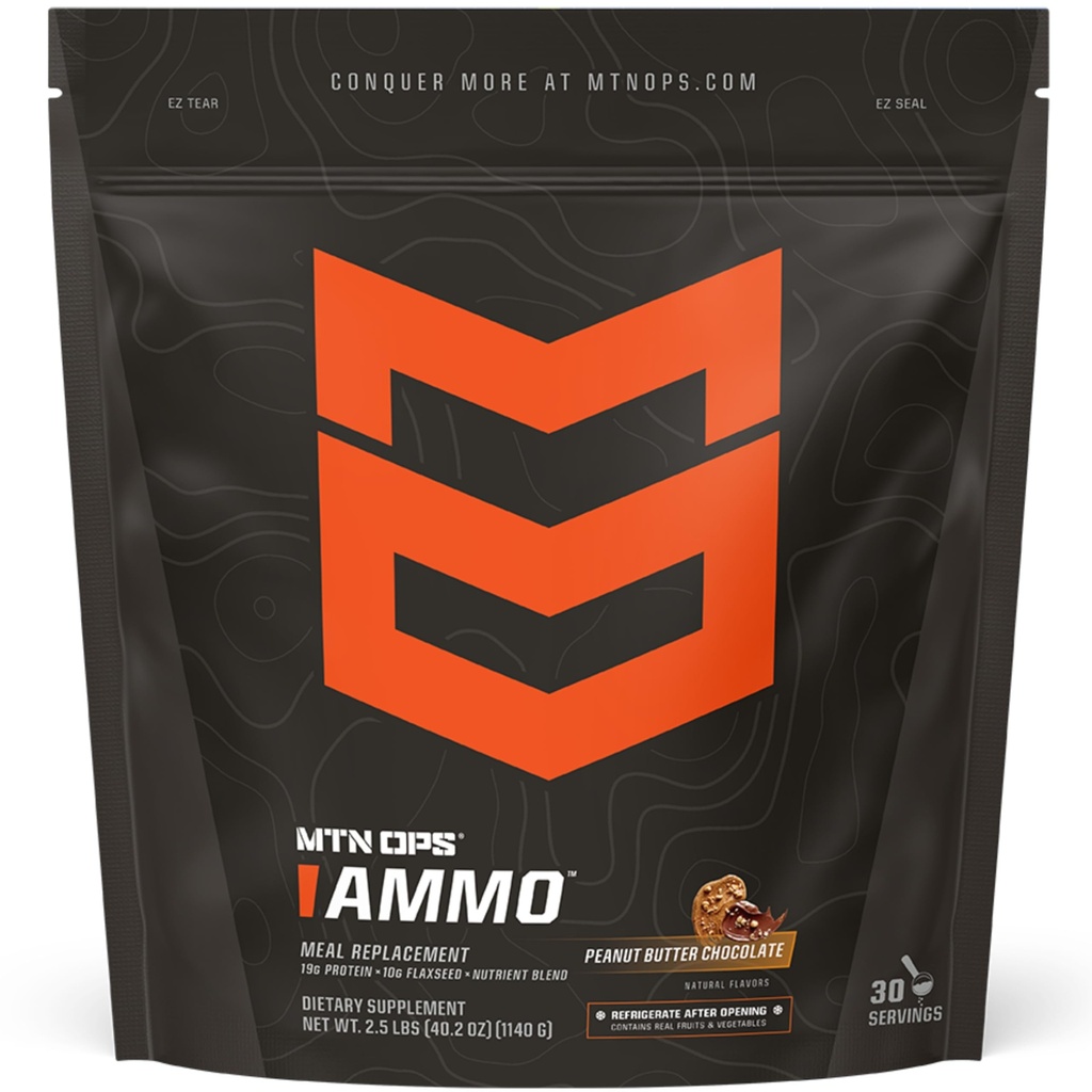 MTN OPS Ammo Protéine Poudre de substitut de repas Shake pour l'édifice des muscles maigres, 28 portions, chocolat au beurre d'arachide
