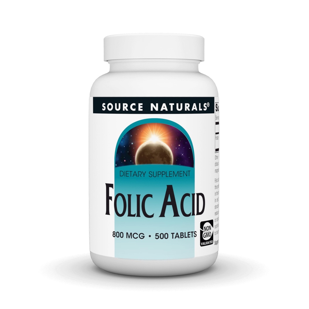 Source Naturals Folic Acid 800 mcg Dietary Supplement - 500 Tablets