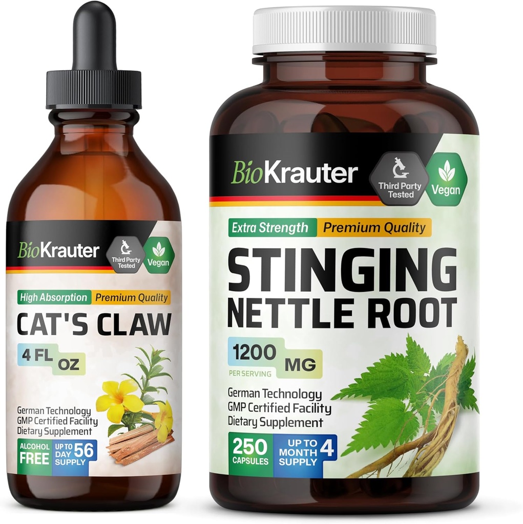 BIO KRAUTER Cats Kralle Tinkture 4 Fl. Oz. & Sting Nettle 250 Kapseln