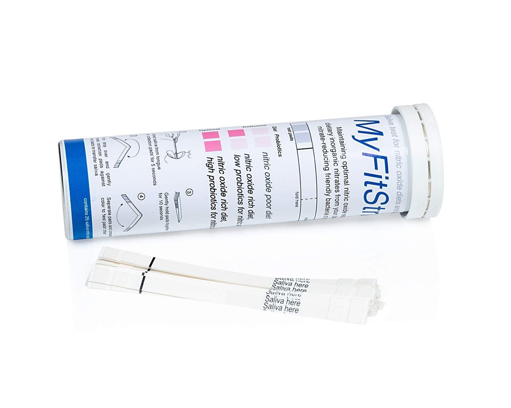 Bande d'essai d'oxyde nitrique - suivre à la fois le nitrate prébiotique et le biomarqueur pour l'oxyde nitrique par MyFitStrip - 25 bande d'essai de salive auto-entretien