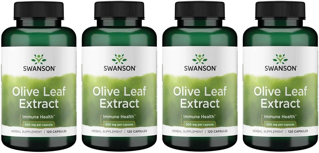 Swanson Olivenblatt Extrakt Kapseln mit 20% Oleuropein - (120 Kapseln, 500mg Jeder) 4 Flaschen